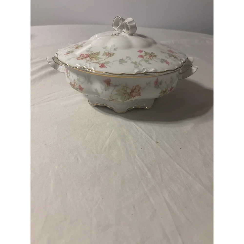 Hutschenreuther Selb Bavaria Tureen The Maple Leaf 7578 White Pink Gold